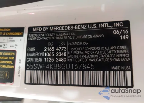 2016 Mercedes-Benz C 300 4Matic from USA, damaged, VIN 55SWF4KB8GU167845